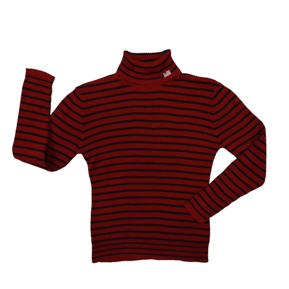 Polo Jeans Co. Ralph Lauren Vintage Red Striped Ribbed Turtleneck Sweater Large - Picture 1 of 7